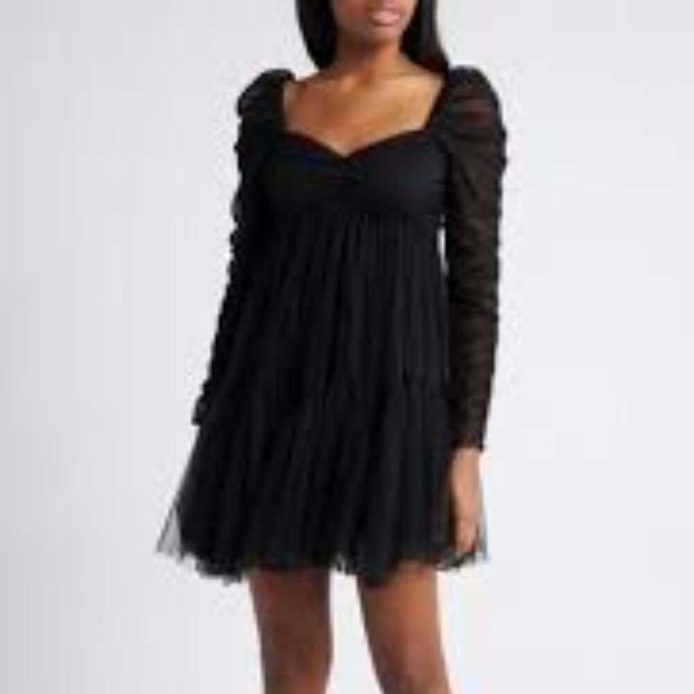 NWT Moon River Plissé Long Sleeve Tulle Minidress